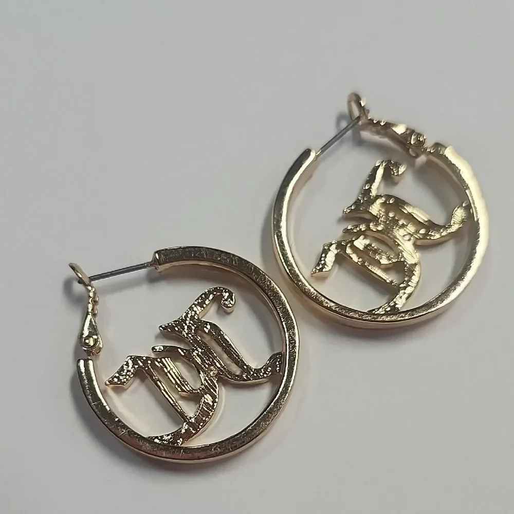 Juicy Couture Jewelry Gold Hoop Earrings Crystal Pave Logo JC  Clear Rhinestones